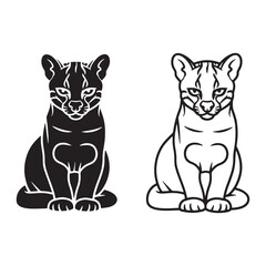 Distinct Margay Silhouette & Margay Lineart – Margay Vector Graphic Capturing Wild Cat Outline – Black Vector of Margay – Vector Set of Margay