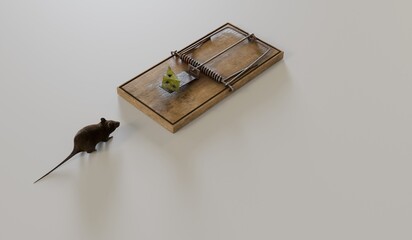 Mouse trap, trap, bait, mouse, 3D illustration