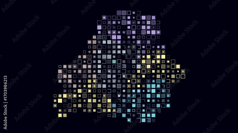 Poster belarus map animation. shape of the country with pulsating colored dots. large size square blocks. d