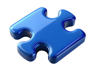 Glossy blue puzzle piece isolated on black background