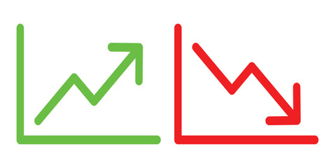 Obraz premium Illustration of rising green chart and falling red chart arrows, symbolizing financial growth, decline, and market trend analysis.