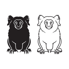 Bold Marmoset Silhouette & Marmoset Lineart – Marmoset Vector Design Featuring Simplified Primate Form – Black Vector of Marmoset – Vector Set of Marmoset
