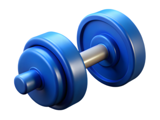 Bright blue dumbbell isolated on a black background