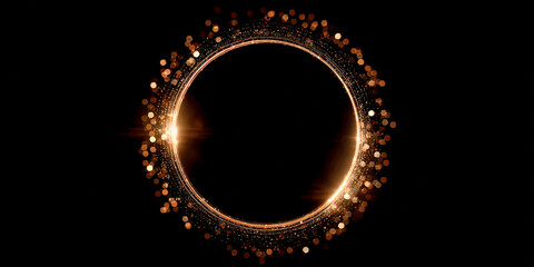 Elegant Circular Frame with Glowing Particles on Black Background