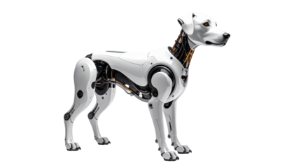 A modern robotic dog with advanced design stands out boldly