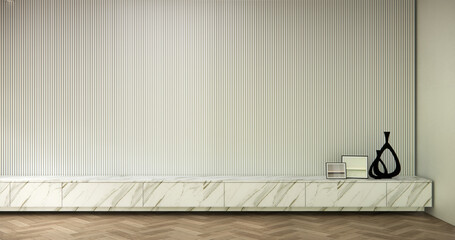 Cabinet wooden japanese design on living room zen style empty wall background.3D rendering