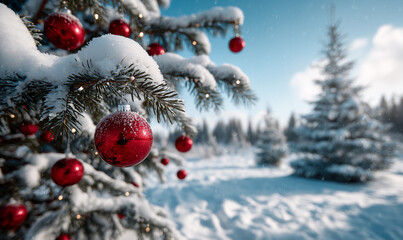 Festive Christmas Tree in a Snowy Winter Wonderland