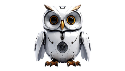 A stunning robotic owl with intricate details, showcasing a blend of technology and nature. The owl's mechanical design with metallic elements.