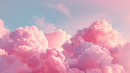 Fototapeta premium Soft pink clouds float peacefully in the sky as the sun sets, casting a warm and dreamy glow over the landscape. This serene moment evokes a sense of calm and wonder.