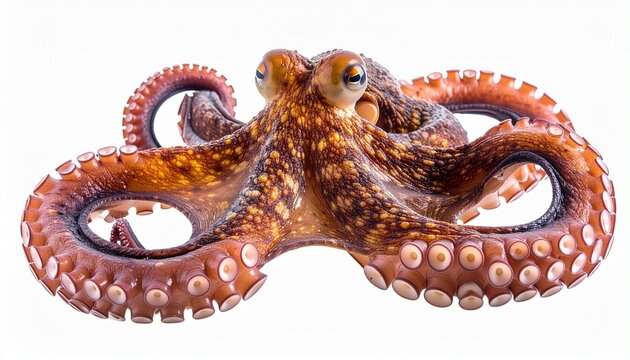 Octopus with soft rounded body long flexible tentacles suction cups and intelligent sea creature appearance isolated on white background
