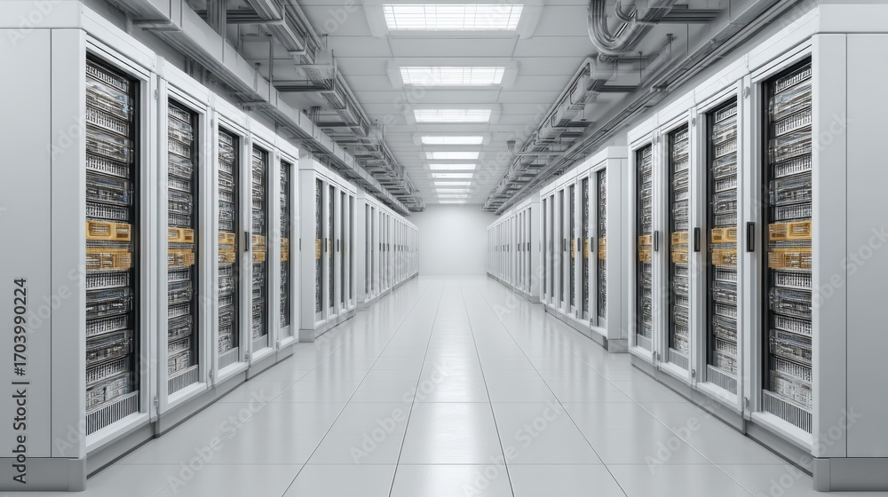 Aufkleber modern data center interior with rows of server racks and high-tech infrastructure for data processi