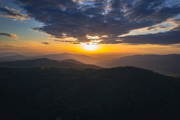 Sunset in Silesian Beskids mountains in Szczyrk town, Silesia region of Poland