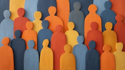 Obraz premium Abstract Representation of Diverse Human Silhouettes in Warm and Cool Tones Overlap in Artistic Display for Concepts of Community and Inclusion