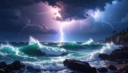 Stormy ocean shore