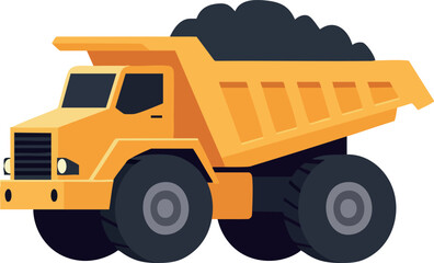 Heavy duty orange dump truck carrying coal vector illustration for construction and mining industry transport equipment