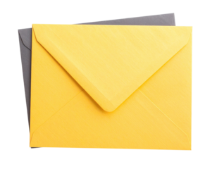 A vibrant yellow envelope partially layered over a gray envelope, showcasing contrasting colors and textures.