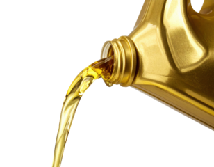 A golden liquid is being poured from a bottle, set against a black background, highlighting the fluid's shine and color.