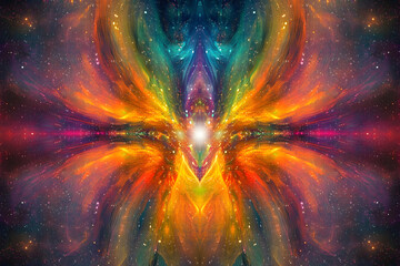 Radiant explosion of multicolored light beams in cosmic display