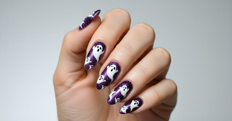 nails art and design with halloween ghost theme