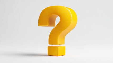 A vibrant yellow question mark stands upright on a simple background, representing curiosity and the search for answers in a sleek and contemporary style.