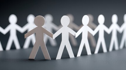 Hands Holding Together in Unity Symbolizing Connection and Togetherness with Paper Cutouts Against a Dark Background