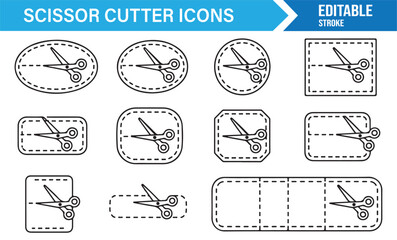 Scissor cut shape templates with dashed outlines – vector collection for print and graphic design