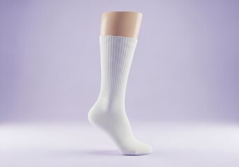 Pair of plain white ribbed crew socks on a mannequin simple style clean white design
