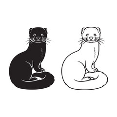 Defined Mink Silhouette & Mink Lineart – Mink Vector Template Featuring Crisp Detailing – Black Vector of Mink – Vector Set of Mink