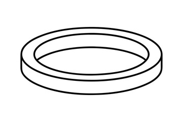 Vector art of a simple line drawing of a hollow circular ring with a flat base, presented in an isometric perspective, isolated .