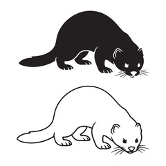 Bold Mink Silhouette & Mink Lineart – Mink Vector Outline with Strong Line Weight – Black Vector of Mink – Vector Set of Mink
