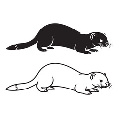 Modern Mink Silhouette & Mink Lineart – Mink Vector Style Featuring Smooth Graphic Lines – Mink Illustration – Silhouette and Lineart Set of Mink