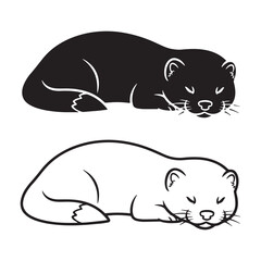 Refined Mink Silhouette & Mink Lineart – Mink Vector Design Built with Precise Outlines – Black Vector of Mink – Vector Set of Mink
