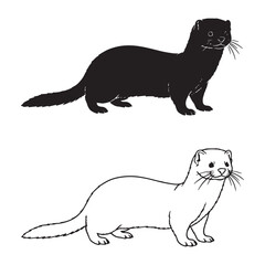 Polished Mink Silhouette & Mink Lineart – Mink Vector Graphic with Elegant Linear Work – Mink Illustration – Silhouette and Lineart Set of Mink