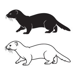 Distinct Mink Silhouette & Mink Lineart – Mink Vector Graphic with Clear Defined Structure – Black Vector of Mink – Vector Set of Mink