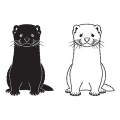 Minimal Mink Silhouette & Mink Lineart – Mink Vector Design Featuring Simplified Shape – Mink Illustration – Silhouette and Lineart Set of Mink