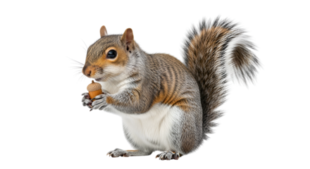 Eastern gray squirrel holding an acorn isolated PNG with Transparent Background