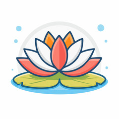 Fototapeta premium White And Red Gradient Water Lily With Green Pad on Blue Water