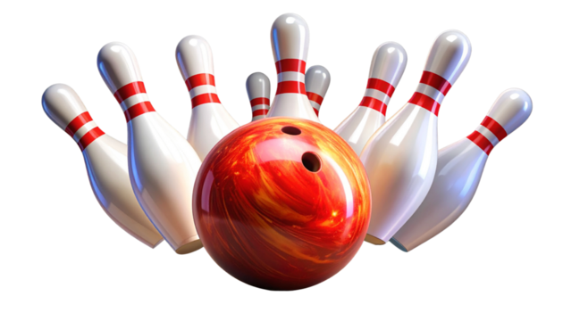 Close-Up of Bowling Ball Hitting Pins, Action Frozen, Transparent PNG