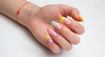 Pastel French Manicure on Woman's Hand | Elegant Nail Art Design for Beauty Salons, Fashion Blogs and Cosmetic Advertising