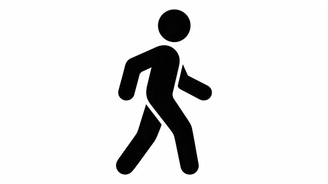 A simple black stick figure icon of a person walking. This minimalist vector graphic symbolizes pedestrian movement and forward progress - Powered by Adobe