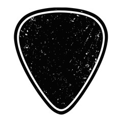 Black Distressed Guitar Pick Icon with White Outline, Grunge Texture. Versatile Plectrum Graphic for Music Instrument Accessories, Rock Band Logos, Vintage Style Silhouette Art, Digital Design Element
