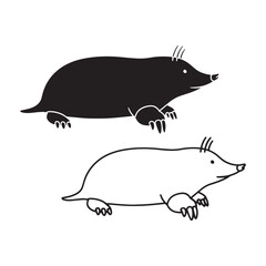 Contemporary Mole Silhouette & Mole Lineart – Mole Vector Graphic Styled with Modern Minimalism – Mole Illustration – Silhouette and Lineart Set of Mole