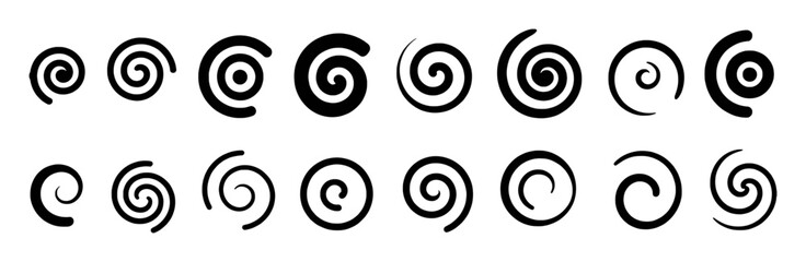 Collection of Black Spiral Icons and Symbols on White Background