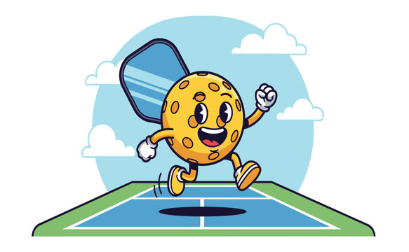 Fun Cartoon Character of a Pickell Ball Playing on a Pickel Ball Court