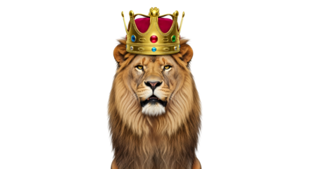 Lion wearing a crown, king of beasts isolated PNG with Transparent Background