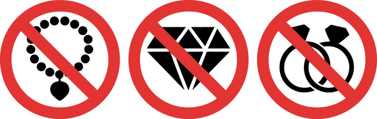 No jewelry allowed sign prohibited necklace diamond rings
