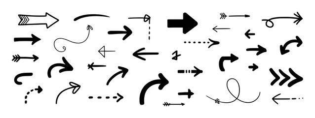 Diverse Collection of Hand-Drawn Arrows in Various Styles