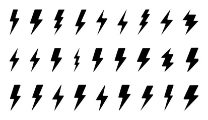Collection of Black Lightning Bolt Icons on White Background
