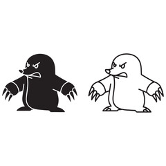 Classic Mole Silhouette & Mole Lineart – Mole Vector Graphic Displaying Traditional Animal Shape – Black Vector of Mole – Vector Set of Mole