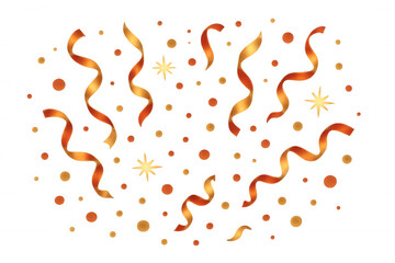 Festive golden and red confetti and ribbons falling against a transparent background, creating a celebratory atmosphere
